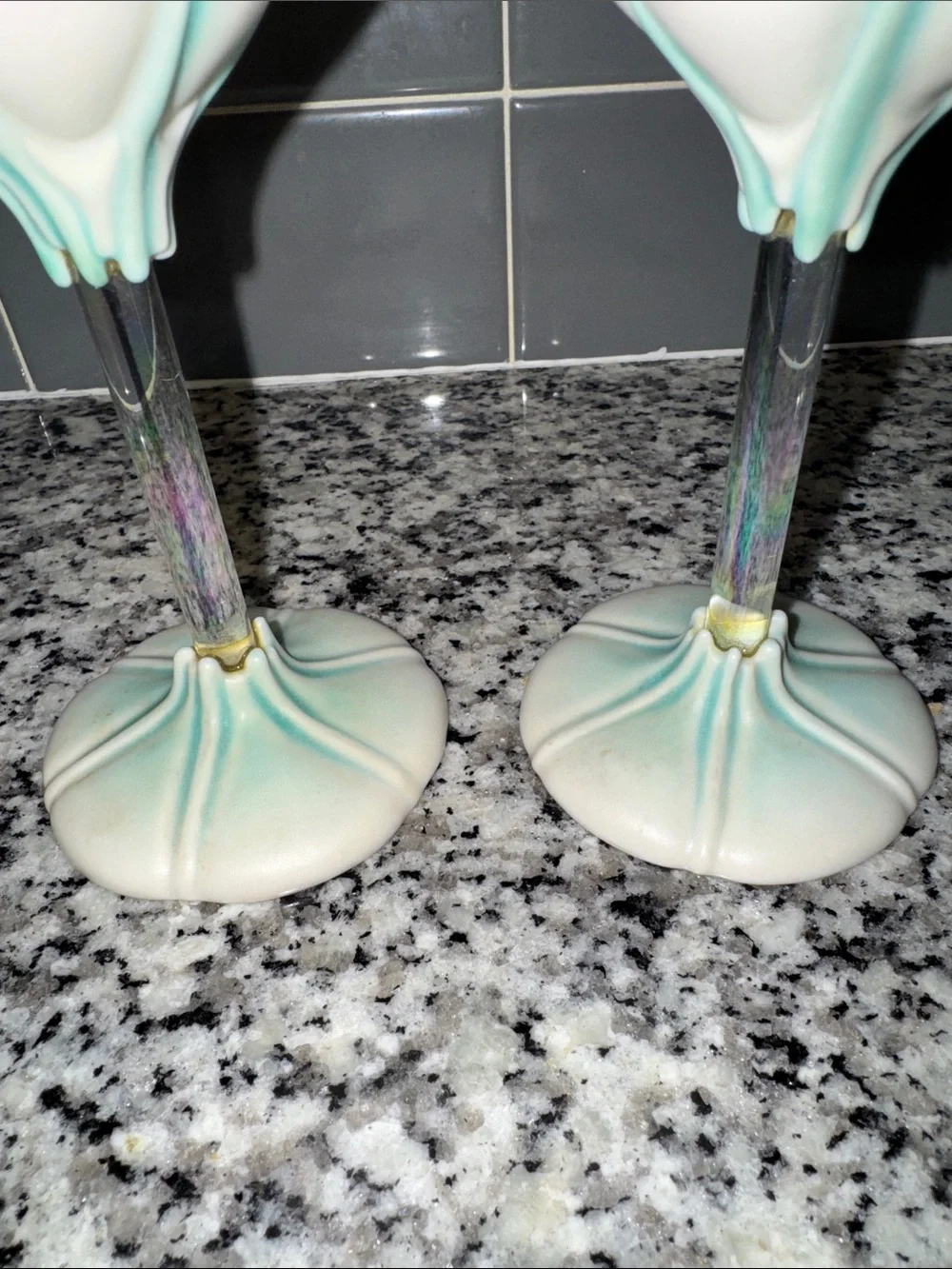 Pair of Pink Petal-Edged Ceramic Wine Glasses